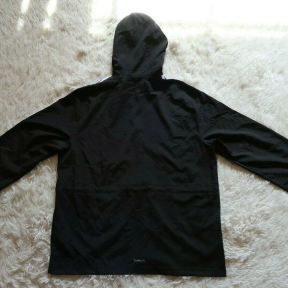 ADIDAS Women Full Zip Hoodie Windbreaker Lightweight Jacket 3 Stripe -Black - Picture 2 of 7